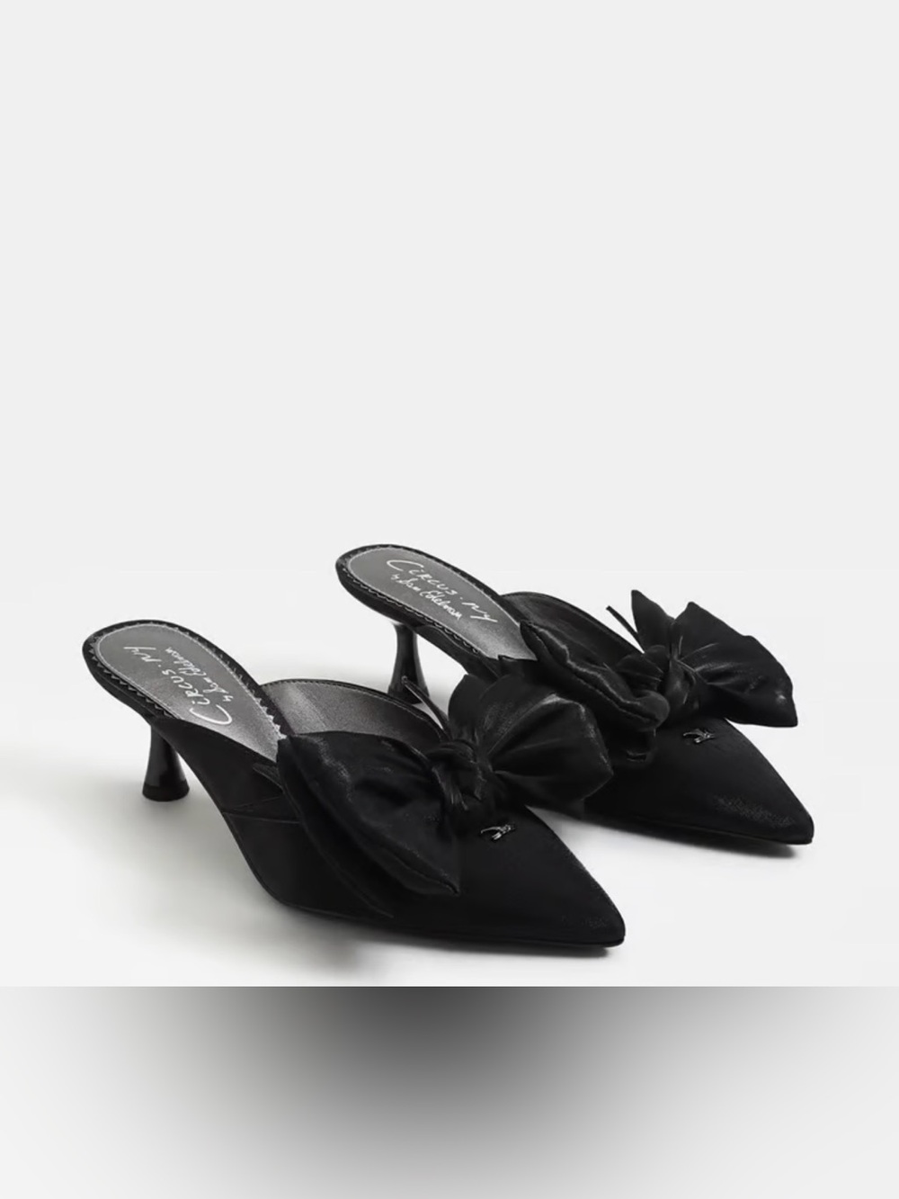 Sam Edelman Black Satin Pointed Bow Mules